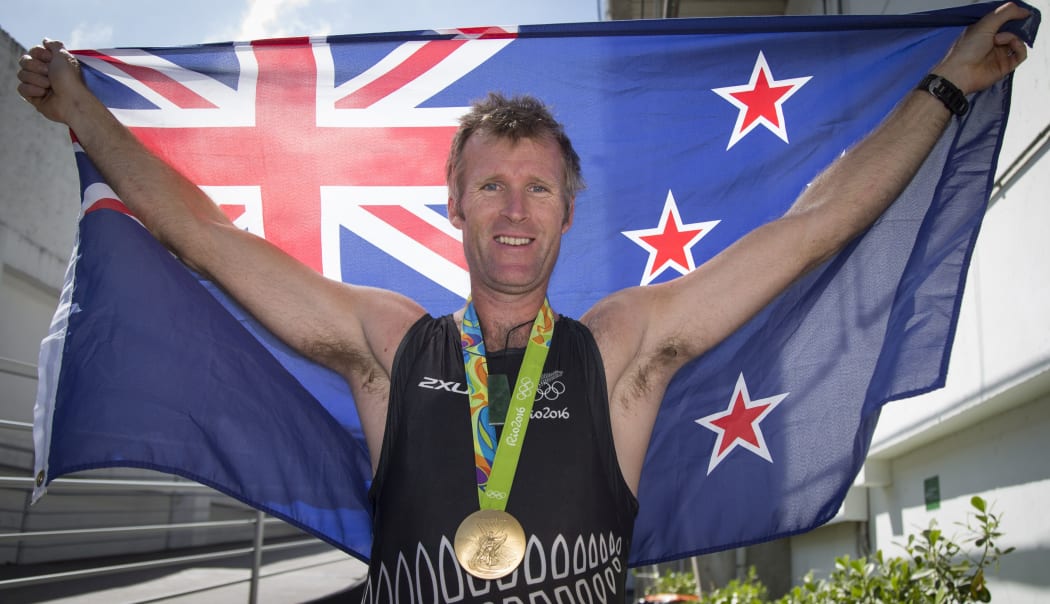 New Zealand's Mahe Drysdale after winning gold in the mens singles at Rio 2016 Olympics.