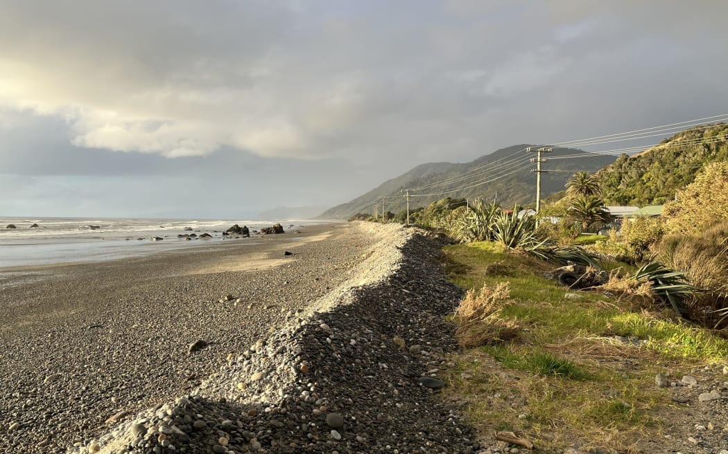 Protection of the Granity-Ngakawau foreshore in northern Buller remains up in the air in lieu of no funding for permanent sea protection or a rating district, with residents relying on a temporary bund (pictured), after several recent ocean surges.