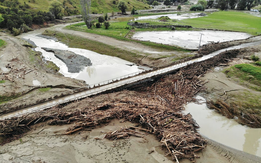 Woody debris piled up against a Tairāwhiti bridge in the wake of Cyclone Hale, which made landfall in the region on January 9.