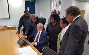 NZ Parole Board chairman Sir Ron Young with members of Vanuatu’s parole board in Wellington.