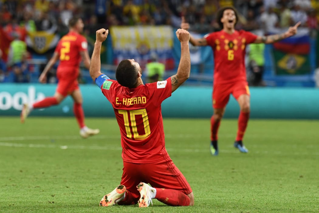 Eden Hazard celebrates beating Brazil