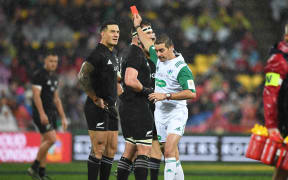 Sonny Bill Williams is red carded by referee Jerome Garces. New Zealand All Blacks v British and Irish Lions. 2nd Rugby union test match. Westpac Stadium, Wellington, New Zealand. Saturday 1 July 2017.