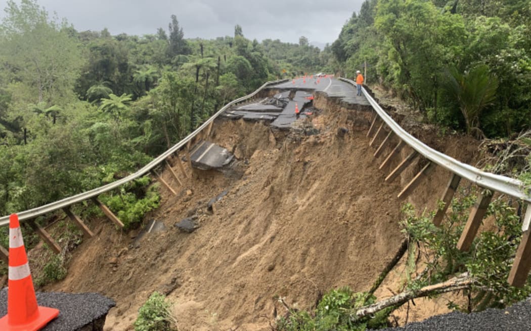 State Highway 25 over the Coromandel has completely collapsed at the summit.
